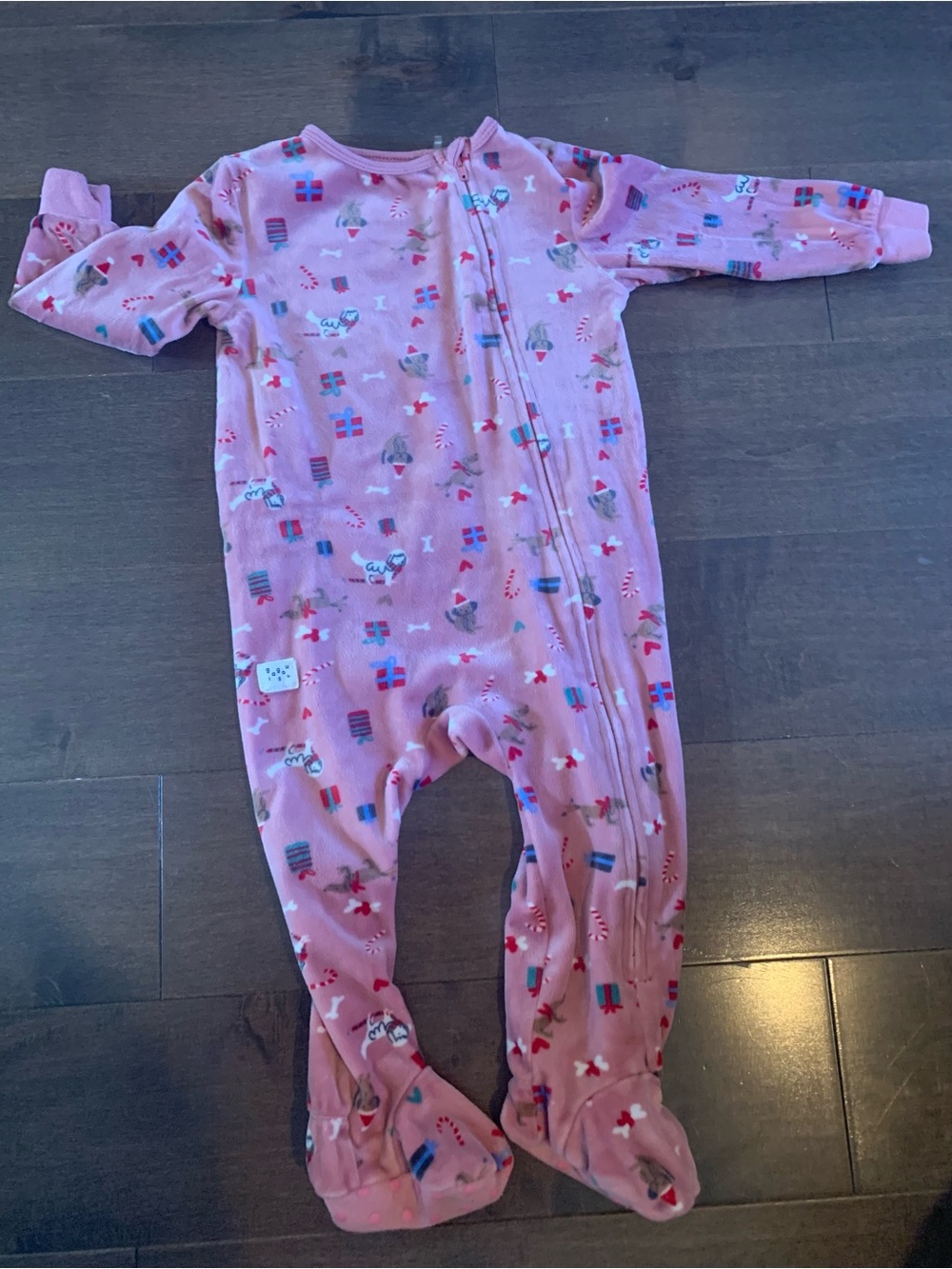 Gagou Tagou Kids Pink Dog Holiday Print Zip One-Piece Pajamas 18m